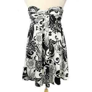 ABS COLLECTION Black & White Floral Print Strapless Cocktail Party Dress NWT
